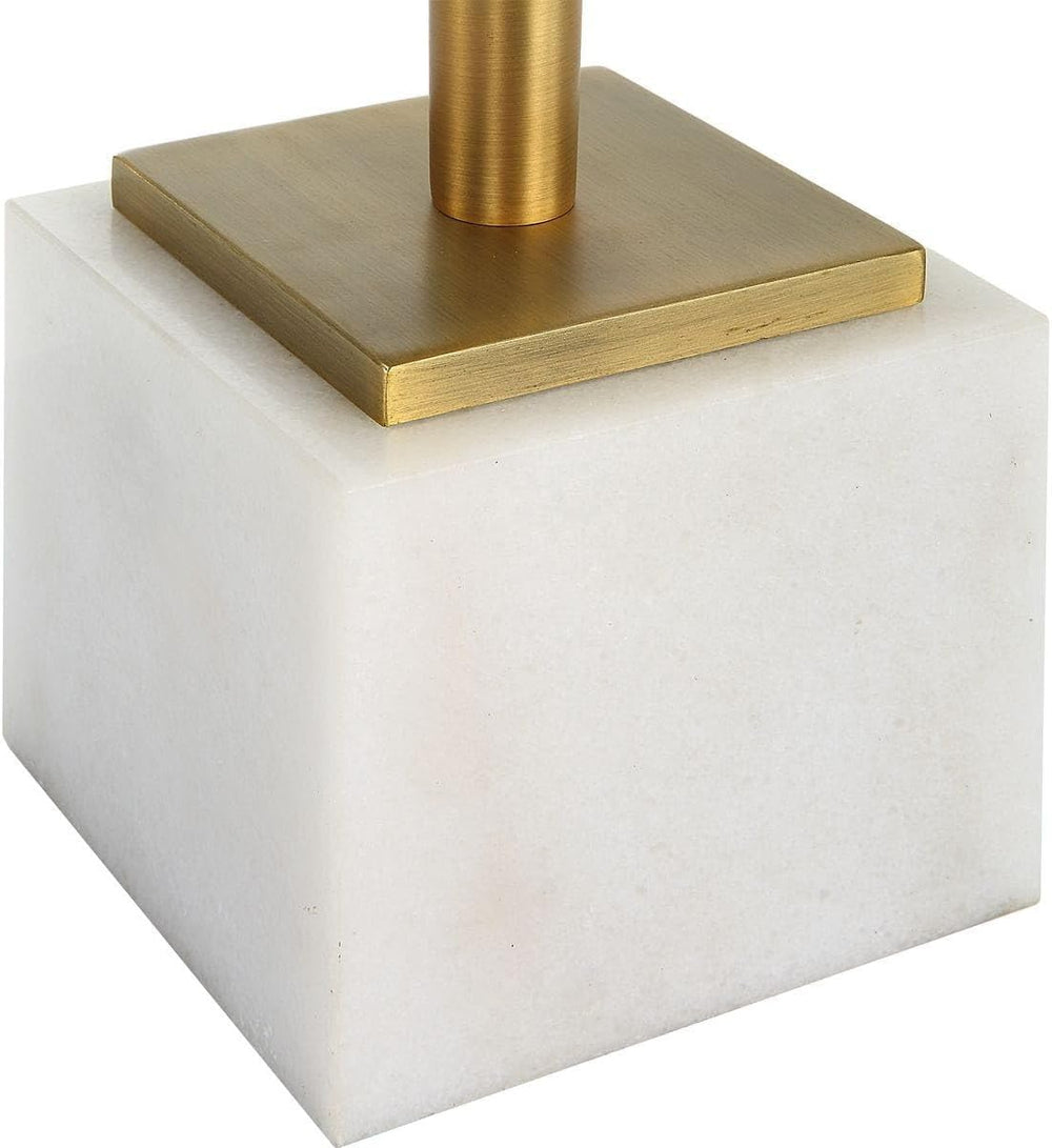Miri Accent Table | Brass Plated and Tempered Glass Top with White Marble Bas...
