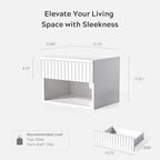 Fluted Floating Nightstand Set of 2 with Drawer, Modern Night Stand with Fluted Door and Open Storage Shelf Wall Mounted Bedside Table for Bedroom, Entryway White
