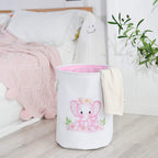 Laundry Baskets Kids Laundry Hamper, Pink Baby Hamper Elephant Basket Large Collapsible Kids Hamper with Handles Waterproof Round Linen Storage Basket for Toddler/Girls (Pink Elephant)