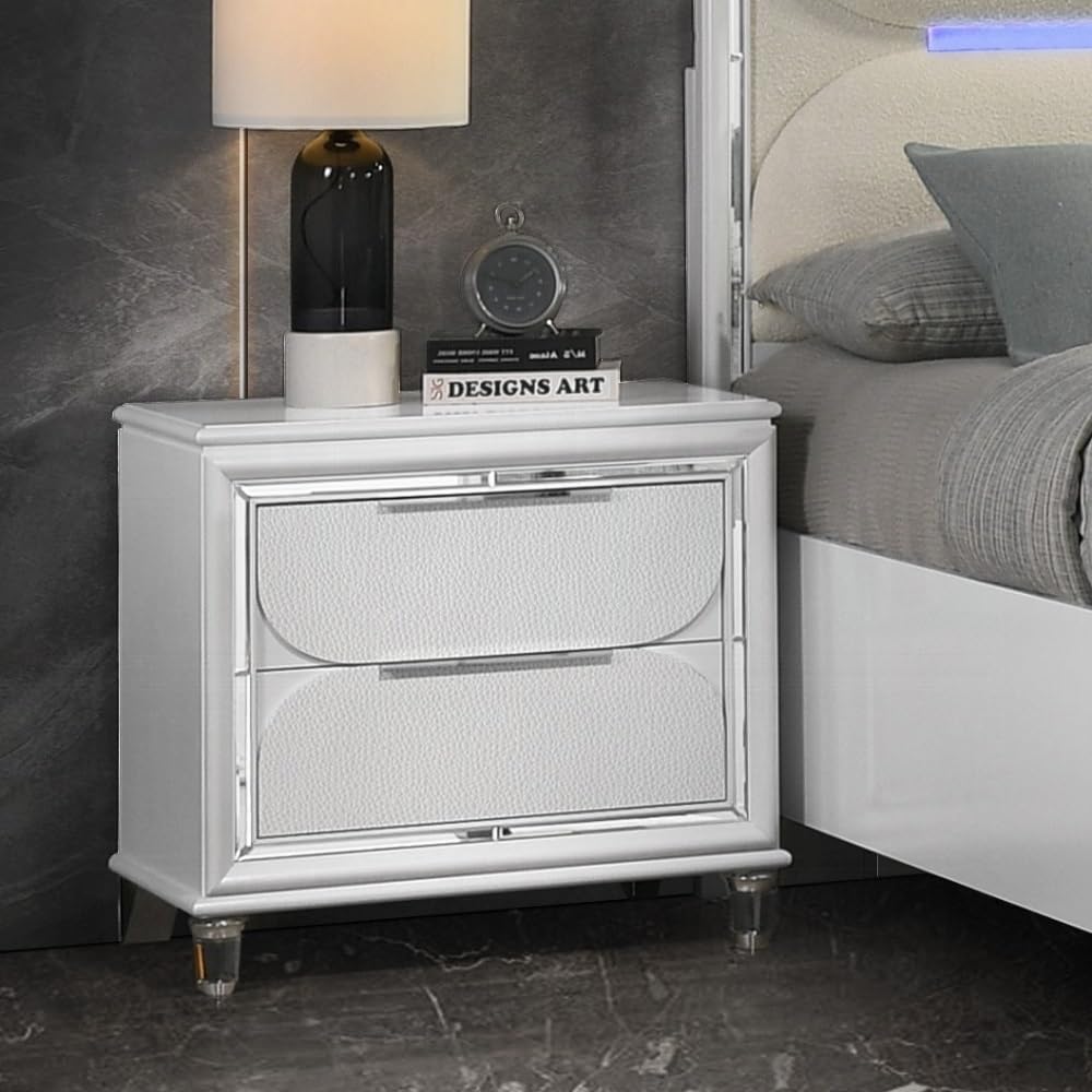 Pearl White 2-Drawer Nightstand with Acrylic Crystal Legs,for Small Spaces