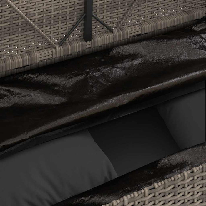 Gray Poly Rattan Outdoor Storage Bench with Cushion, Patio Seating with Waterproof Storage Bag for Cushions and Towels