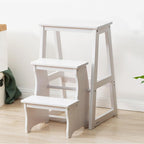 LYNICESHOP Folding Library Ladder Chair, 3-Step Wooden Folding Chair Lightweight Portable Multifunctional Step Stool, Stool Stepladders Display Stand and Flower Stand (White)