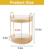 360 Rotating Gold Makeup Organizer,2 Tier Large Capacity Rotating Makeup Organizer,SkincarePerfume Organizer,Bathroom Cosmetics Storage Organizer Countertop (Gold-2 Tier)