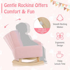 Kids Rocking Chair, Toddler Couch with Solid Wood Base & Non-Slip Pads, Durable Linen Fabric Toddlers Sofa, Children Rocker Armchair in Playroom, Nursery, Bedroom