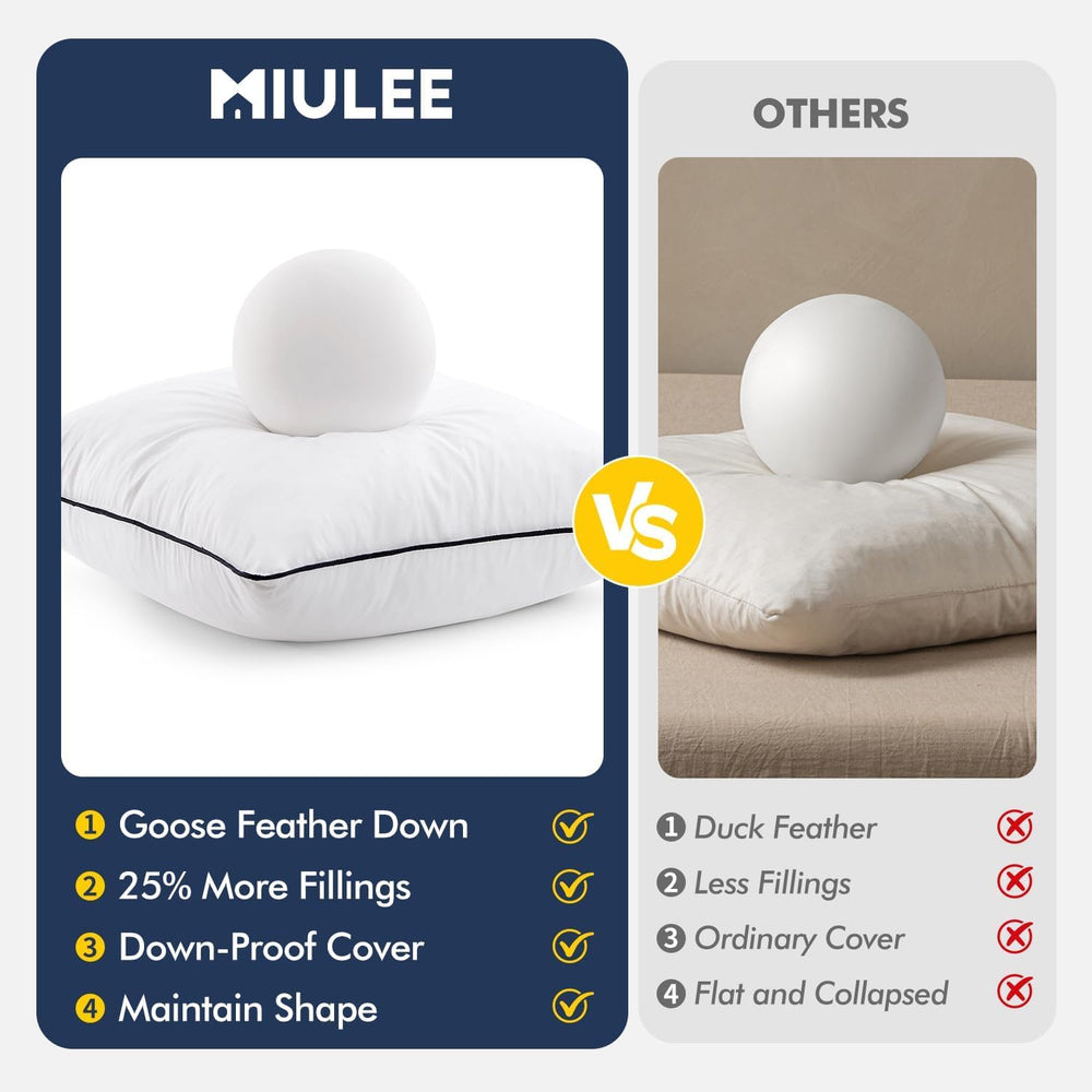 MIULEE Goose Feather Down 20x20 Pillow Insert Set of 2 with 100% Down-Proof C...