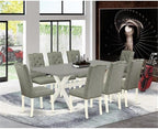 East West Furniture X097EL207-9 9 Piece Dining Set Includes a Rectangle Dining Room Table with X-Legs and 8 Gray Linen Fabric Upholstered Parson Chairs, 40x72 Inch, Multi-Color