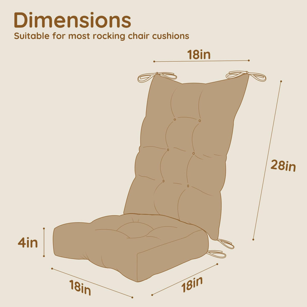 Rocking Chair Cushion, High Back Chair Pads with Ties, Set of 2