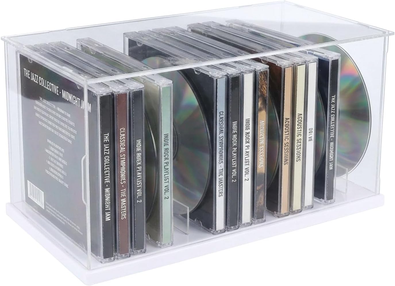 Clear Acrylic CD Holder Rack, Stackable CD Storage Box with Dustproof Door, DVD Display Case and Media Organizer for Music Disc, Blu Ray, Game Cases, Cassette, Shelf or Desktop