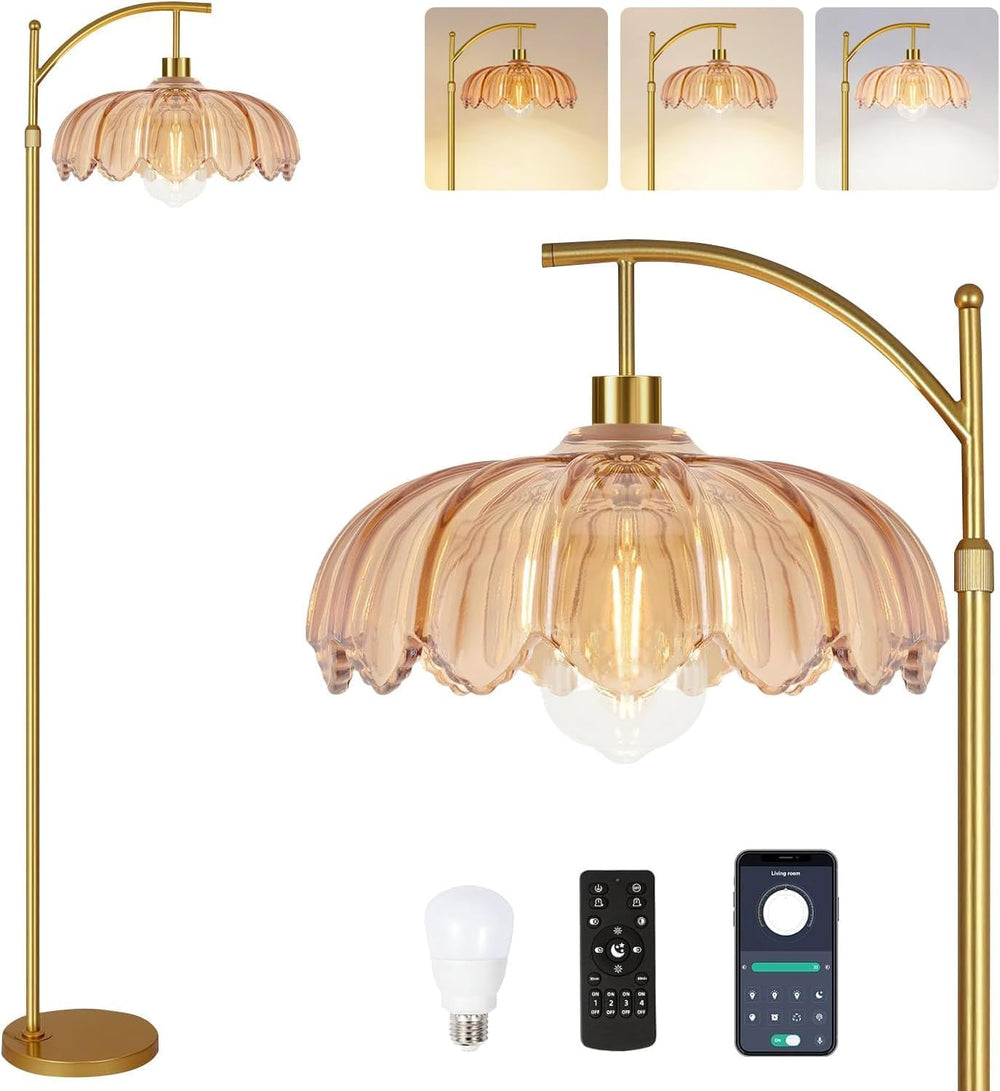 Arc Floor Lamp with 3 Color Temperatures,Gold Floor Lamp with Remote & 3 ...