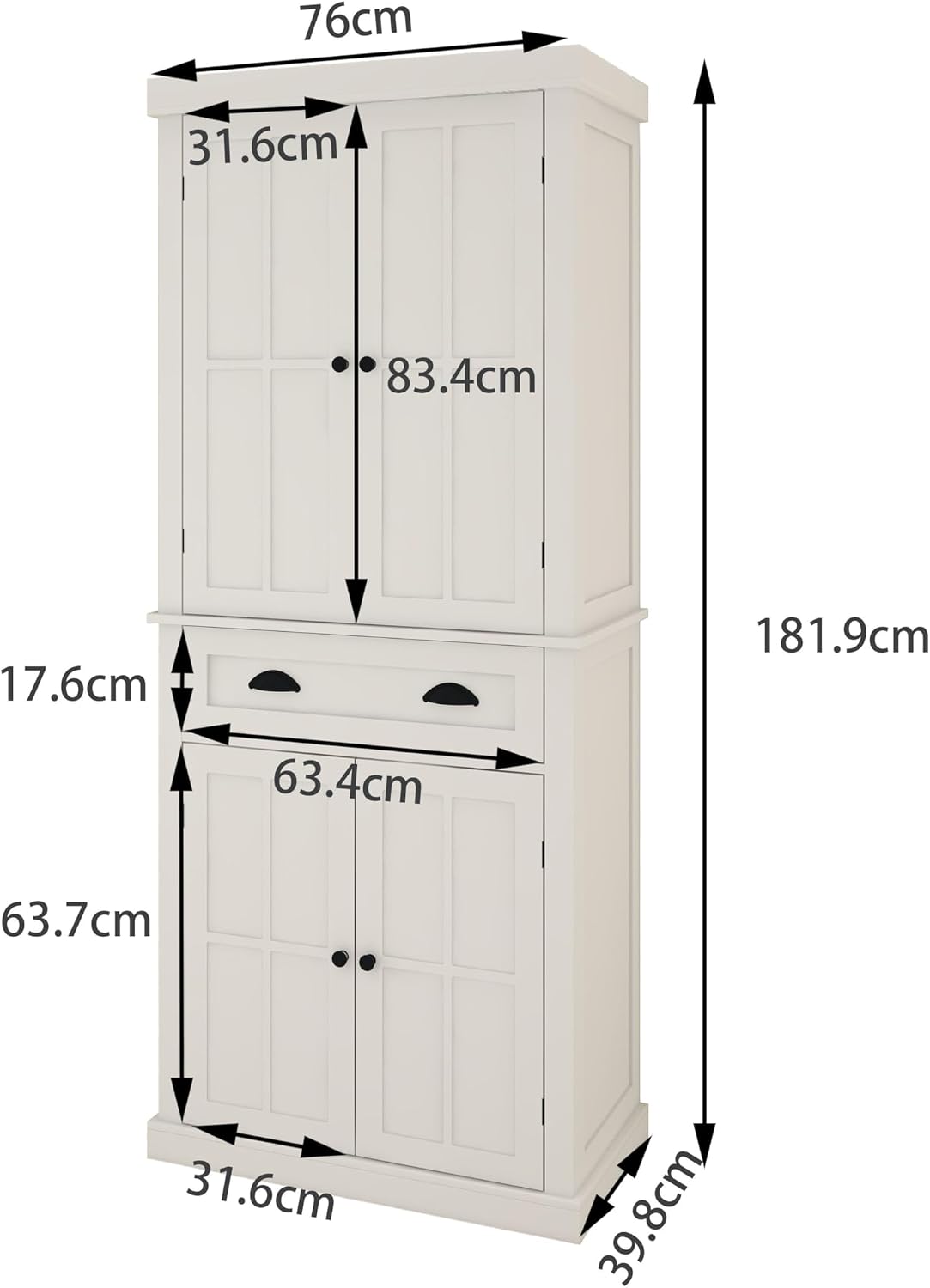71" Pantry Cabinet, Freestanding Tall Cupboard Storage Cabinet with a Drawer,Tall Kitchen Pantry with 4 Doors and 2 Adjustable Shelves, for Living Room, Dining Room