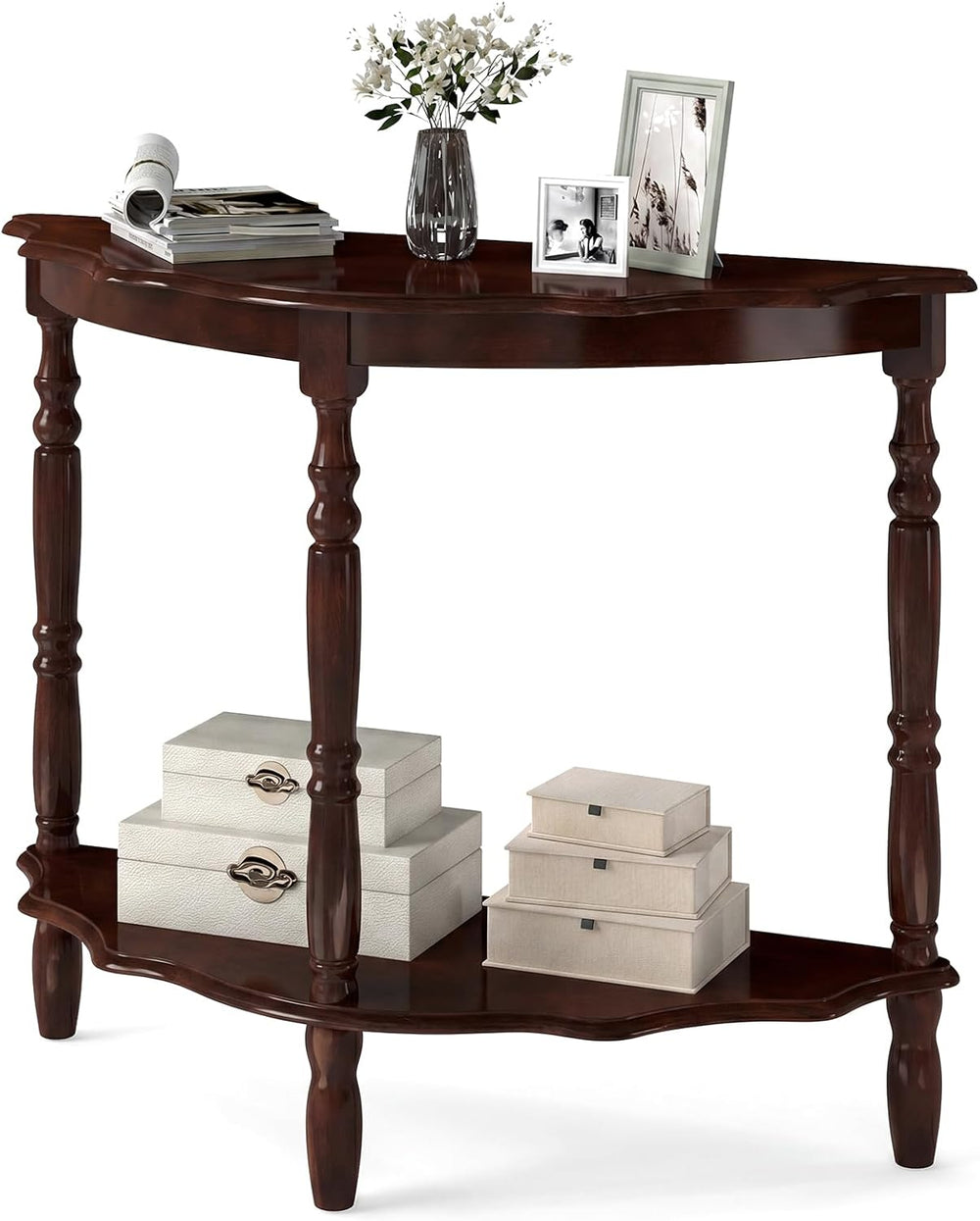 Giantex 42" Half Moon Console Table, 2-Tier Semi-Circle Entryway Table w...