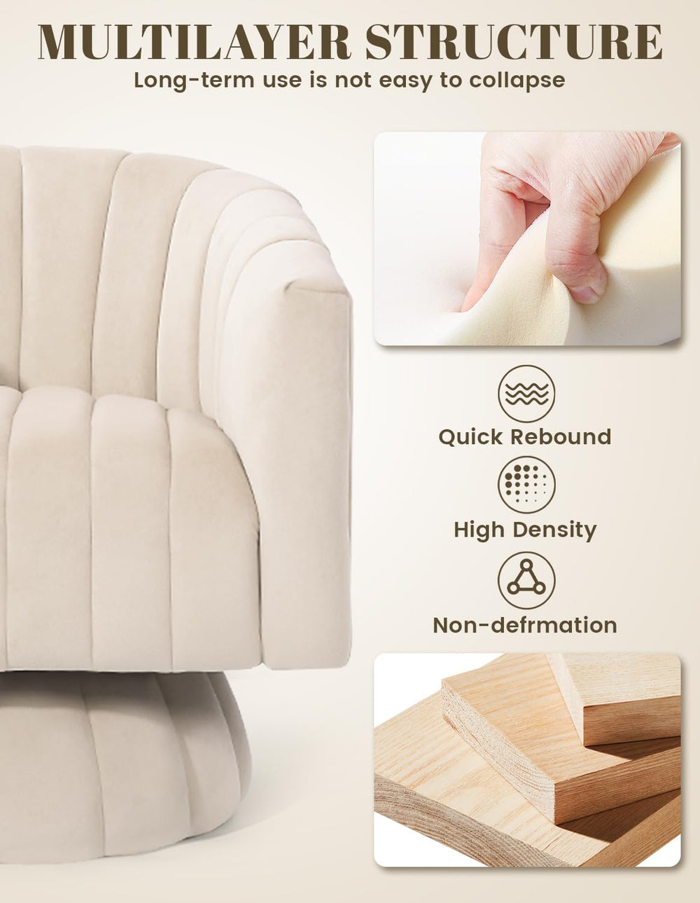 Kromax Swivel Accent Chair, Modern 360 Degree Swivel Barrel Chair, Beige | Mi...