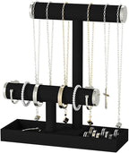 Bracelet and Necklace Holder,Velvet Jewelry Necklace Display Organizer Stand,bracelet Holder for Selling,Bracelet and Necklace Storage Tree (Style 2（Black+ Metal lid）)