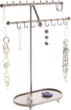 Angelynn's Sturdy Extra Long Necklace Holder Organizer Tall Tabletop Pendant Display Stand, Freestanding Large Capacity Jewelry Tree, Sharisa Satin Nickel Silver 11 3/4" Wide x 16 1/2" Tall