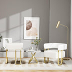 STHOUYN Modern White Boucle Dining Chairs Set of 4 with Gold Metal Legs, Mid Century Barrel Kitchen Chairs Set, Upholstered Accent Armchairs Dining Room Set, Living Room, Apartment (White, 2pcs)
