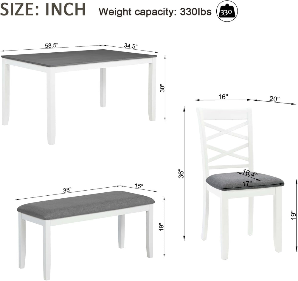 Merax 6-Piece Modern Dining Table Set with Chairs and Bench, Wood Kitchen Tab...