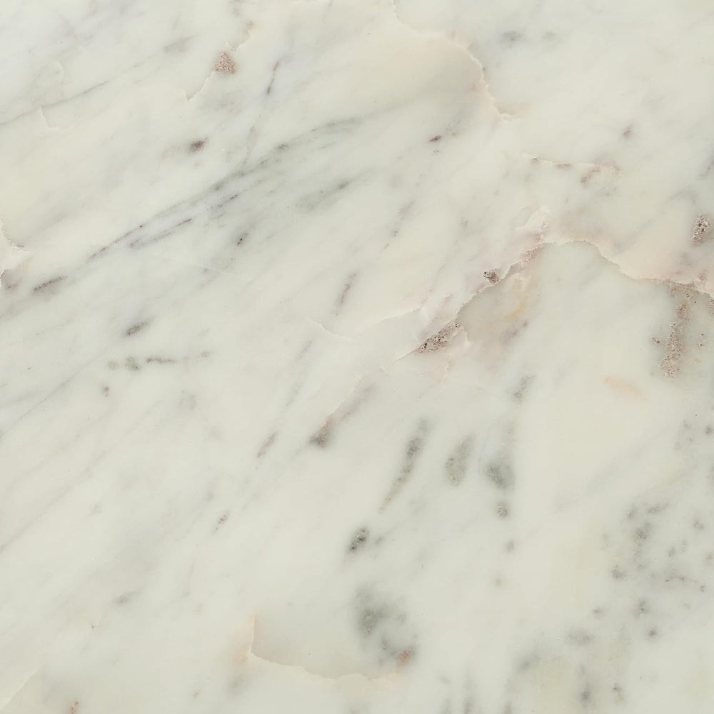Penau Square Marble End Table, White Marble Top with Natural Gray Veins, Poli...