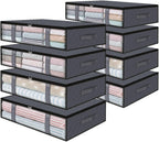 StorageRight Under Bed Storage Bins, 8-Pack 40L Foldable Fabric Storage Bags with Transparent Window, Breathable Organizer for Clothes/Blanket/Comforter/Quilt, Grey