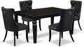 East West Furniture LGDA5-BLK-12 5 Piece Dining Set Includes a Rectangle Wooden Table with Butterfly Leaf and 4 Polyester Fabric Parson Chairs, 42x84 Inch, Black