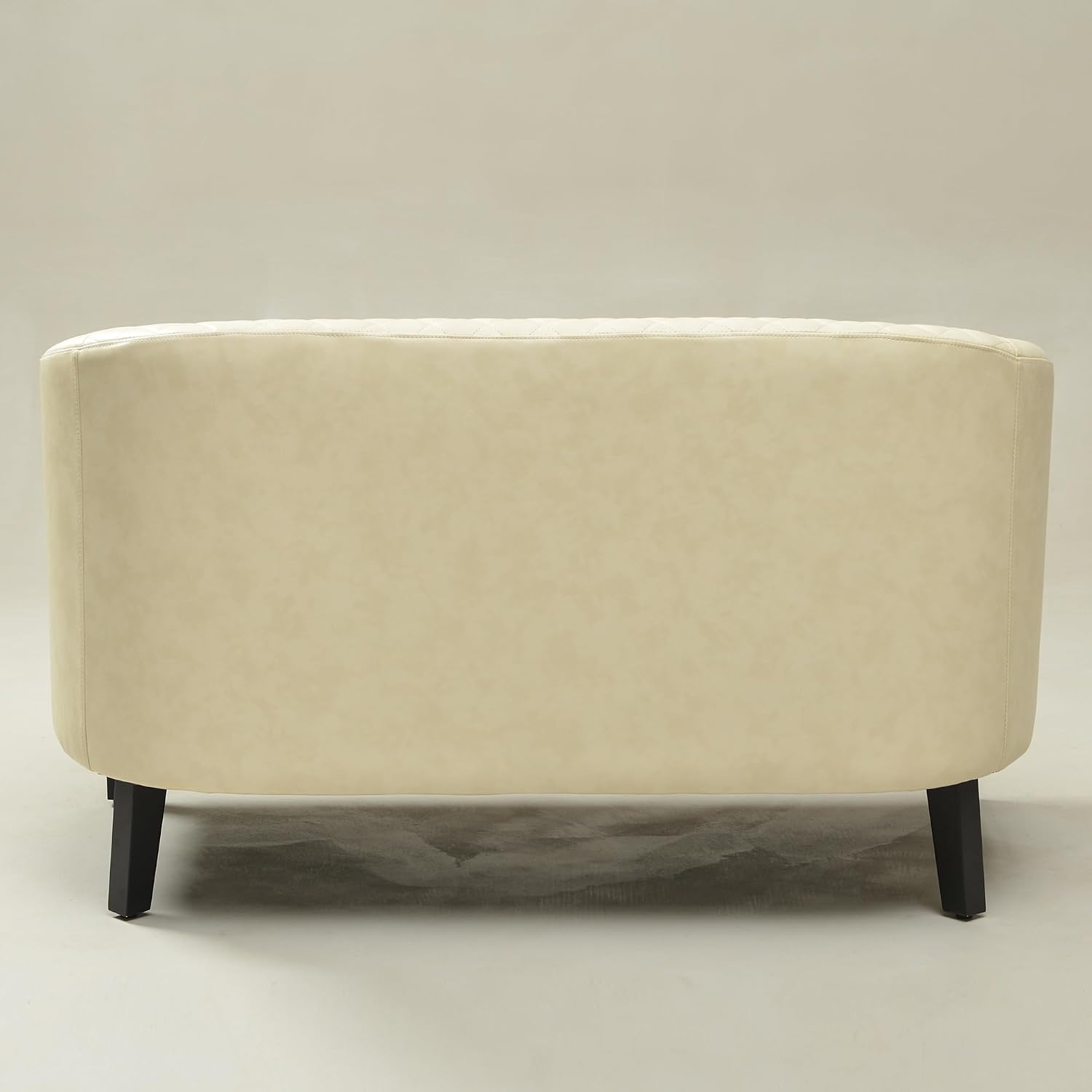 50" Faux Leather Small Barrel Love Seats Set of 2, Diamond Tufted Back Compact Loveseats Sofas with Nailhead Trim, Modern 2-Seater Couches with Solid Wood Legs for Small Spaces, Apartments, Cream