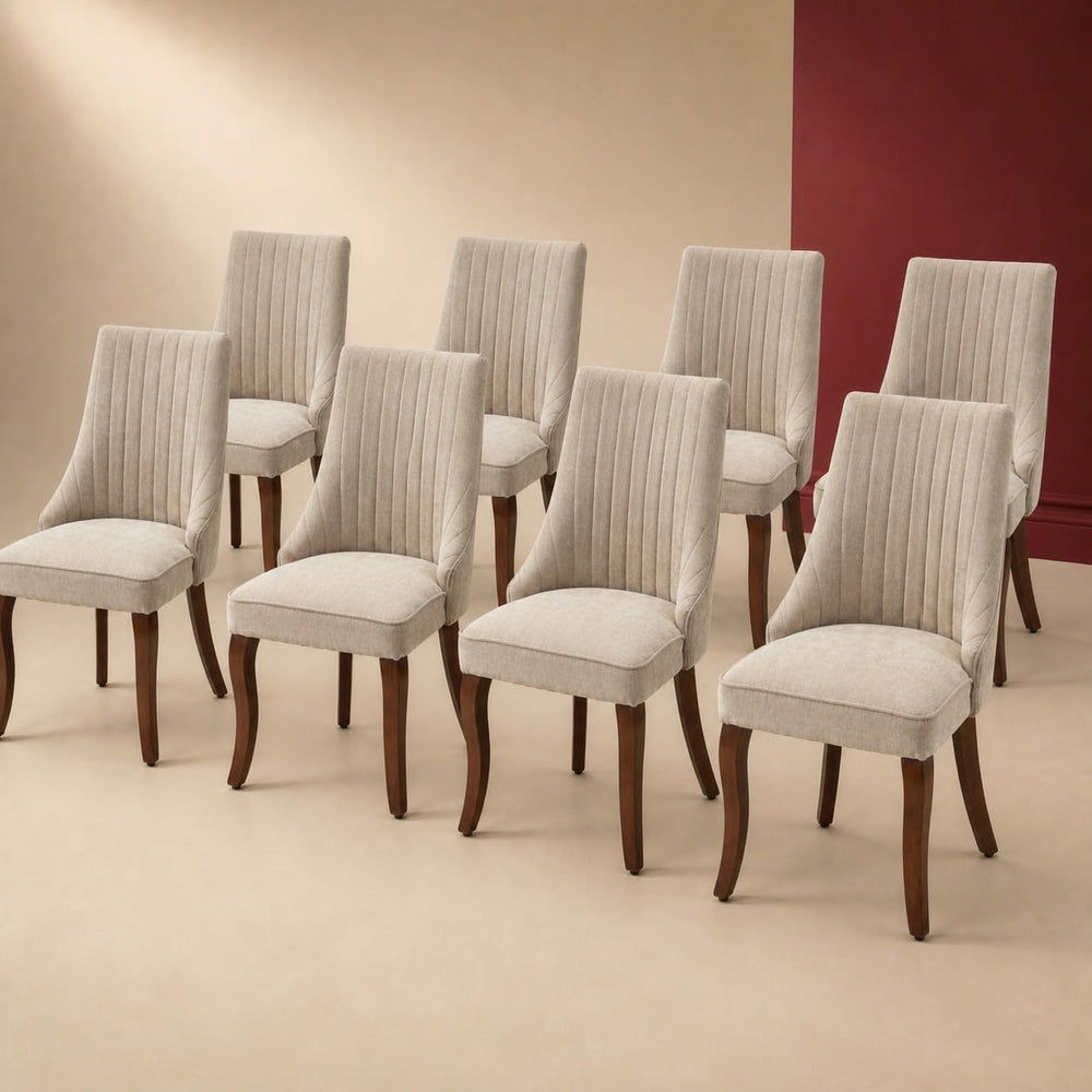 Mid Century Modern Dining Chairs Set of 8, Beige Linen Upholstered Kitchen &a...