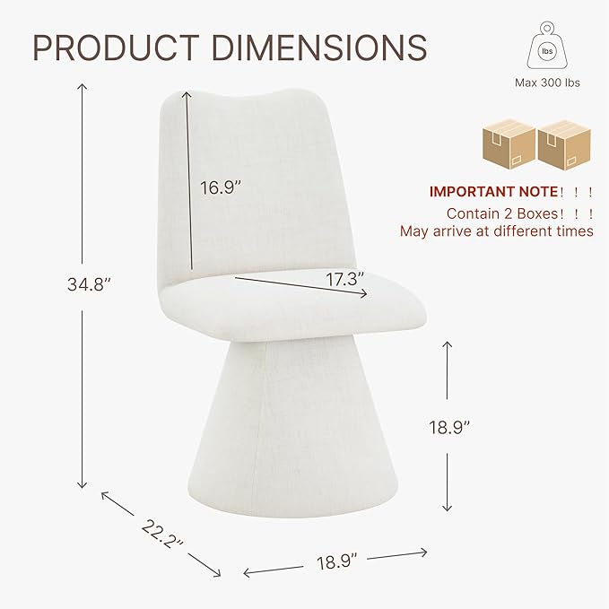 Swivel Dining Chairs Set of 2, Modern Upholstered Dining Chair Mid Century Kitchen Chairs with High Back, 360 Degree Rotating Vanity Chair for Dining Room, Bedroom, Farmhouse, Beige