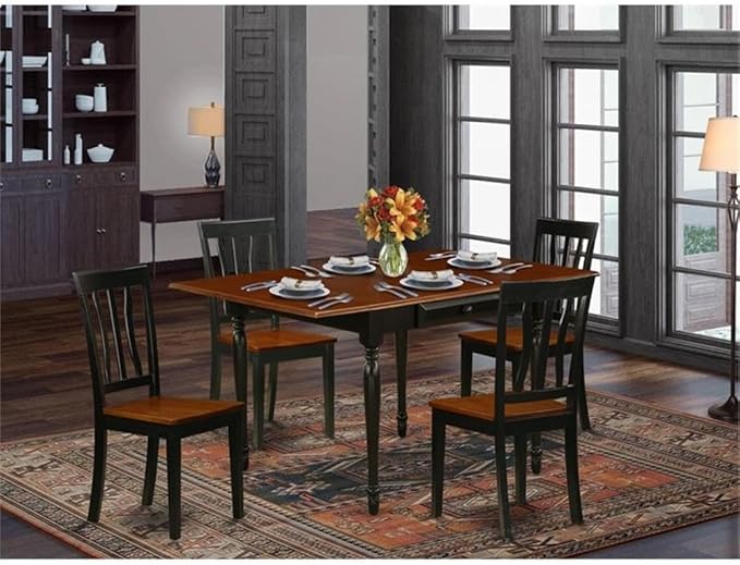 East West Furniture MZAN5-BCH-W 5 Piece Kitchen Table & Chairs Set Includes a Rectangle Dining Room Table with Dropleaf and 4 Dining Chairs, 36x54 Inch, Black & Cherry