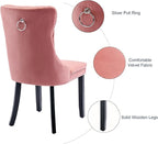 Pink Velvet Dining Chairs Set of 4, Tufted Upholstered Dining Room Chairs with Back Ring Pull, Nailhead Trim and Solid Wood Legs, Modern Dining Chairs for Dining Room, Kitchen,Pink
