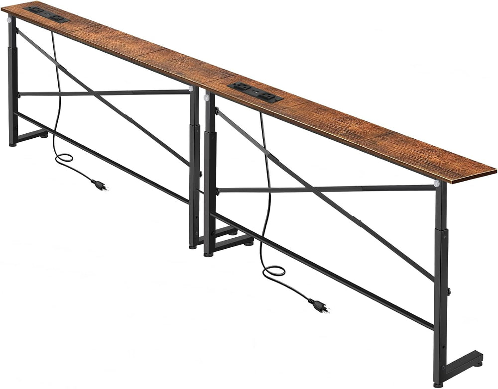 Adjustable Behind Couch Table with Outlets, Brown