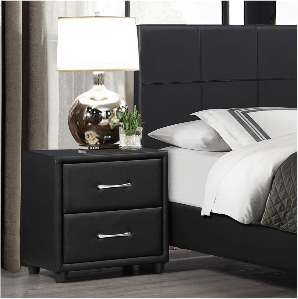 Contemporary Durable Faux Leather Covering Nightstand of Drawers Silver Tone ...