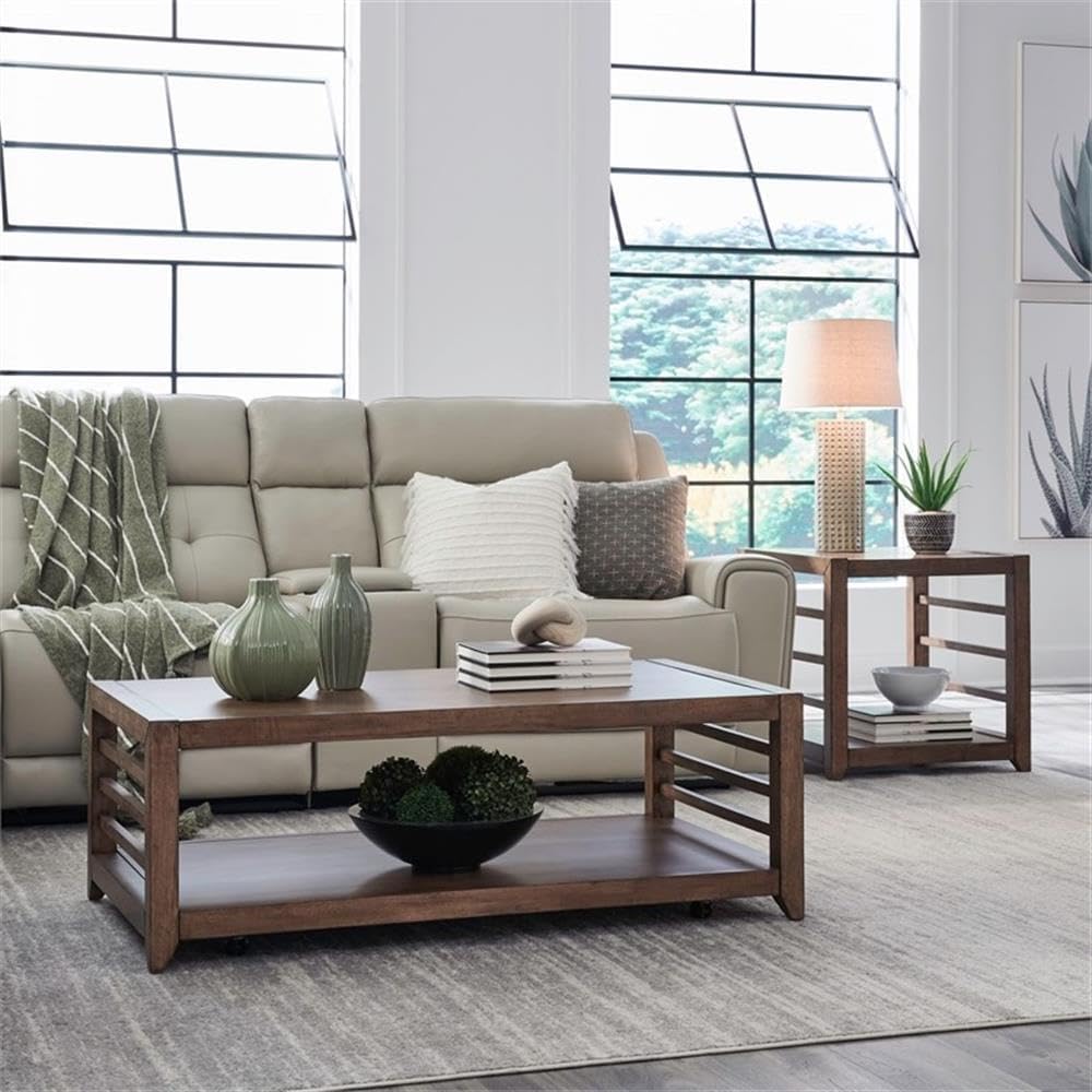 Pemberly Row 3-Piece Living Room Table Set, Harvest Brown Wood Finish, Poplar...