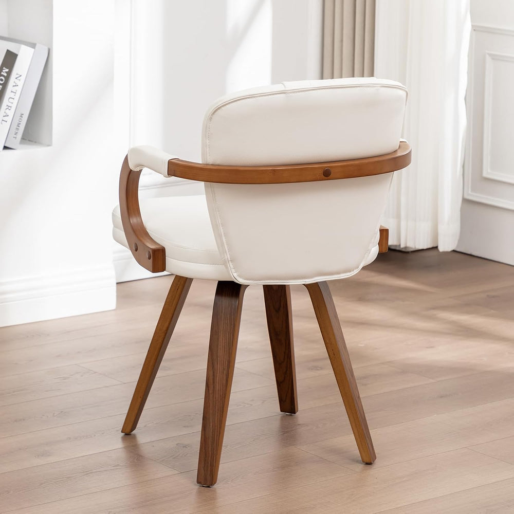 Swivel Dining Chairs Set of 2 Mid Century Modern White Faux Leather Upholster...