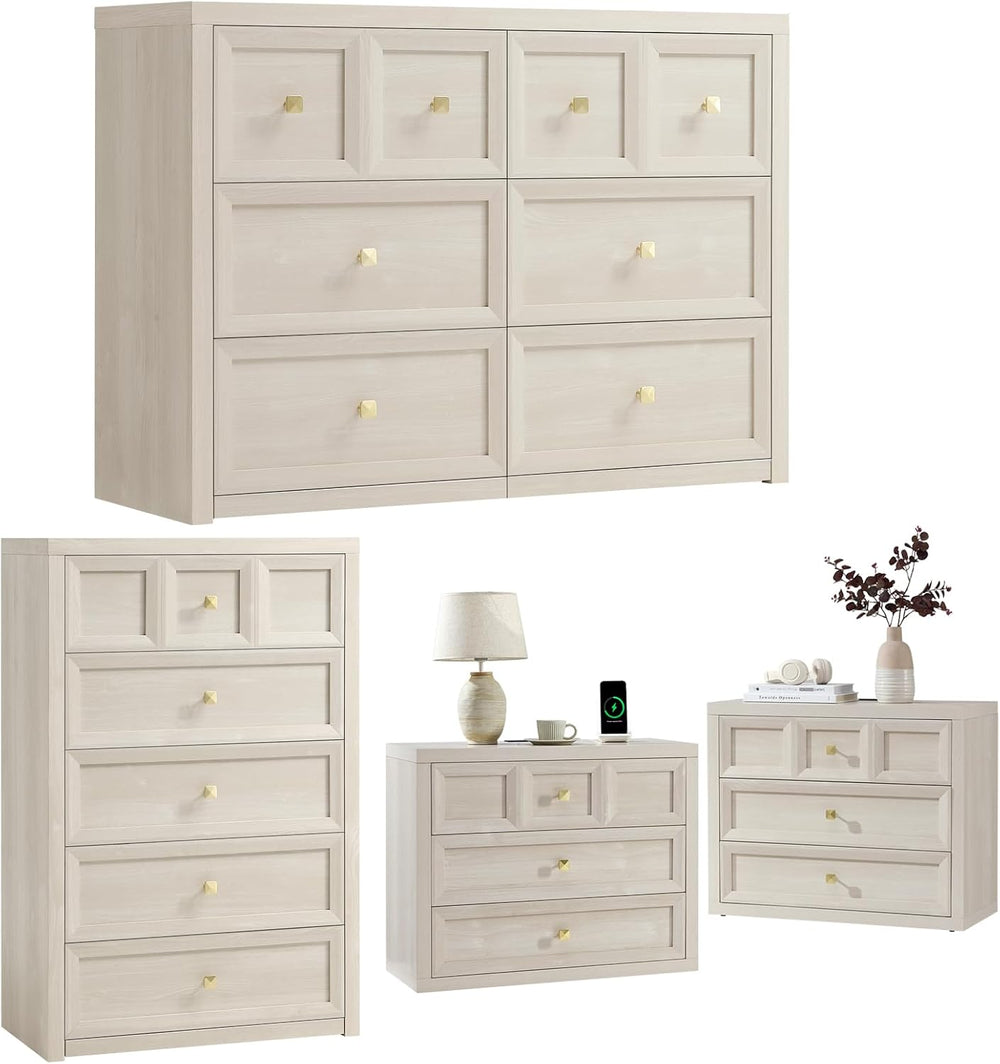 6 Drawers Dresser for Bedroom-46.5" Wide Wooden Chest of Drawers with La...