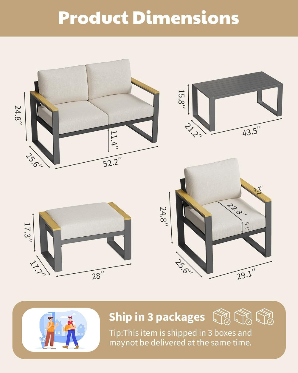 All-Weather Rust-Resistant Aluminum Patio Armchairs Set of 2 – Upgraded Cushi...