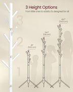 VASAGLE Solid Wood Coat Rack, Free Standing Tree-Shaped Coat Rack with 8 Hooks, 3 Height Options, for Clothes, Hats, Bags, Living Room, Bedroom, Home Office, White URCR04WT