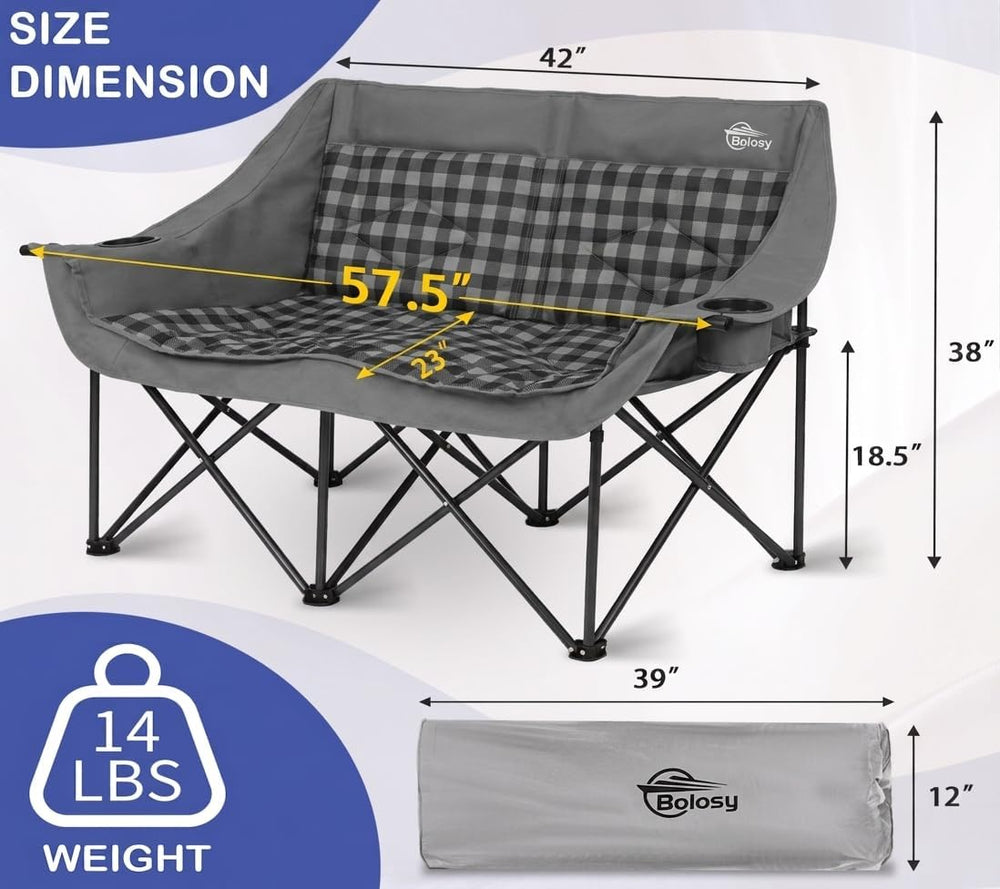 Bolosy Double Camping Chair Oversized Loveseat Heavy Duty 2 Person Camp Chair...