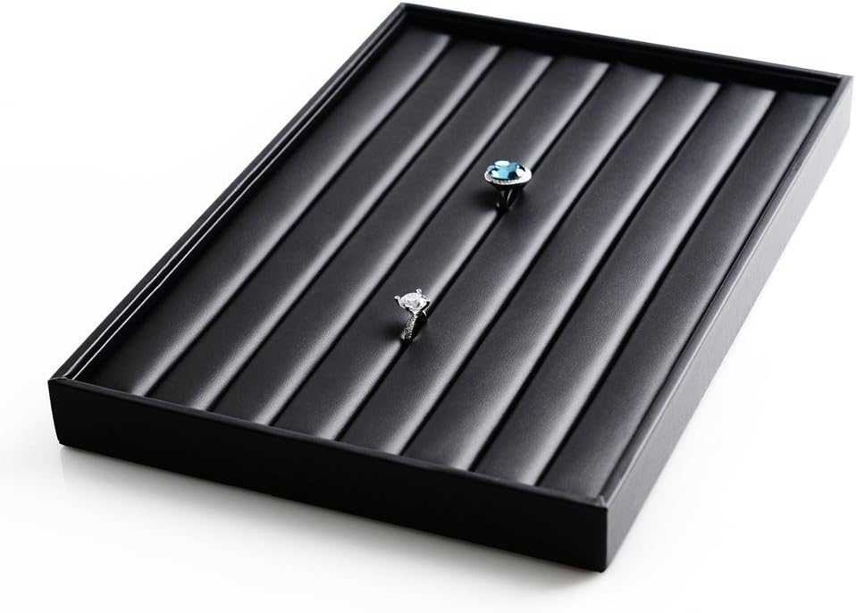 Ring Display Tray Black Jewelry Organizer Tray PU Leather Ring Earrings Display Organizer Tray