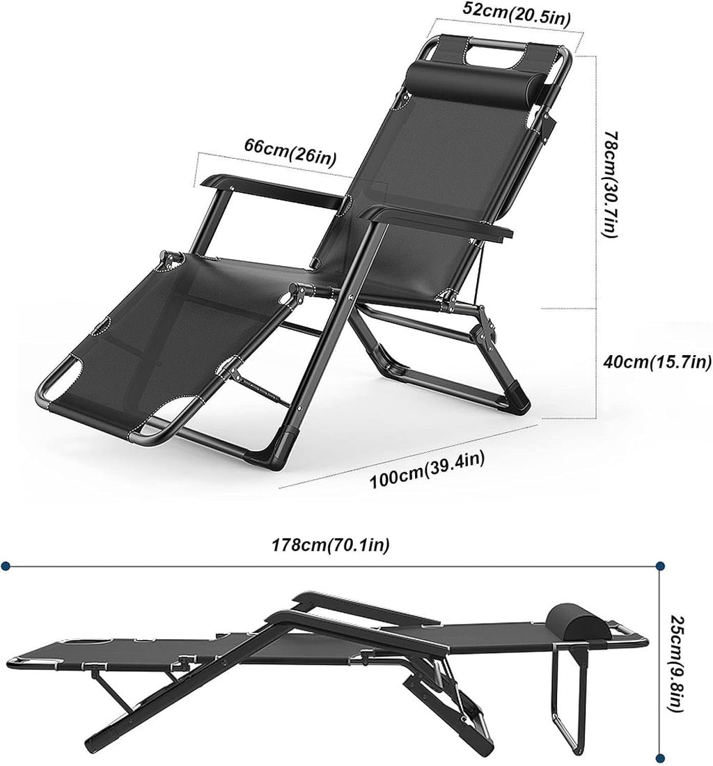 Portable Lounge Chairs Folding Reclining Chairs Sun Patio Chaise Pool Lawn Chaise with Soft Cushion(Recliner)