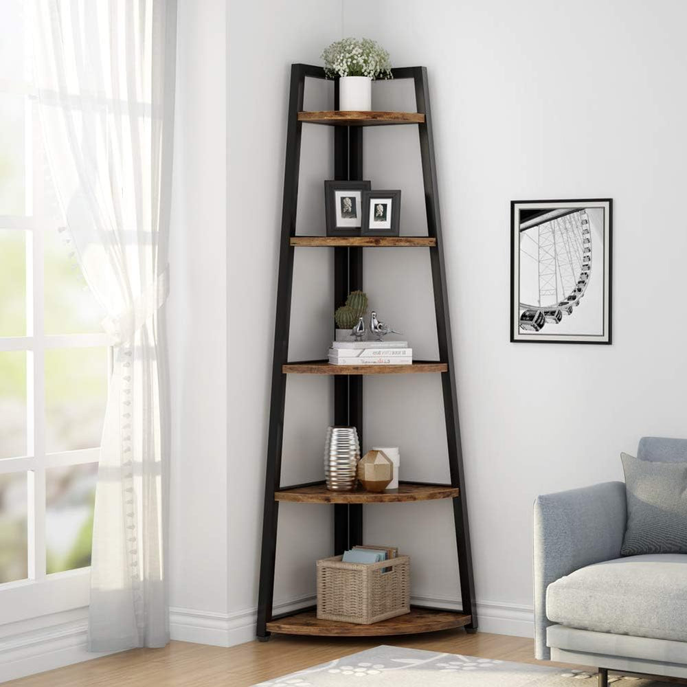 Tribesigns 70 inch Tall Corner Shelf, 5 Tier Rustic Corner Bookshelf Bookcase...