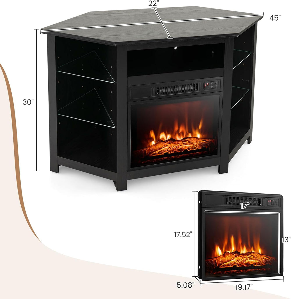 RELAX4LIFE Corner Fireplace TV Stand - Electric Fireplace Entertainment Cente...