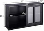 Costzon Kitchen Storage Sideboard, Antique Stackable Cabinet for Home Cupboard Buffet Dining Room (Black Sideboard with Sliding Door Window)