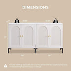 Modern TV Stands for 85 Inch TVs, 123.5‬"W Wood Entertainment Center w/Adjustable Shelves, Mid Century Modern TV Stand w/Arched Fluted Doors, Media Console Cabinet for Living Room, White