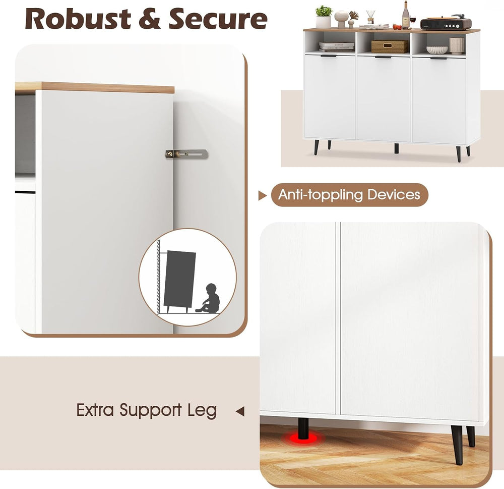 LOKO 47" W Buffet Sideboard, Kitchen Storage Cabinet with 3 Open Compart...