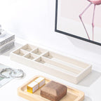 2Pcs Desk Drawer Storage Tray, Nightstand Organizer, Necklace Bracelet Ring Earring Jewelry Display, Grid Table Organizer Holder for Sunglass, Phone, Watch, Perfume (6 grid)/Beige