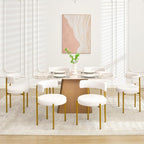 Boucle Dining Chairs Set of 6, White Dining Chairs with Upholstered Seat and Gold Legs, Mid-Century Modern Kitchen Chairs for Dining Room, Restaurant