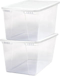 HOMZ 2-Pack Snaplock, Large Clear Plastic Storage Organizer Bins w/Lids, 56 Quart, White - Stackable Container Boxes for Bedroom, Bathroom, Garage, and Office Organization