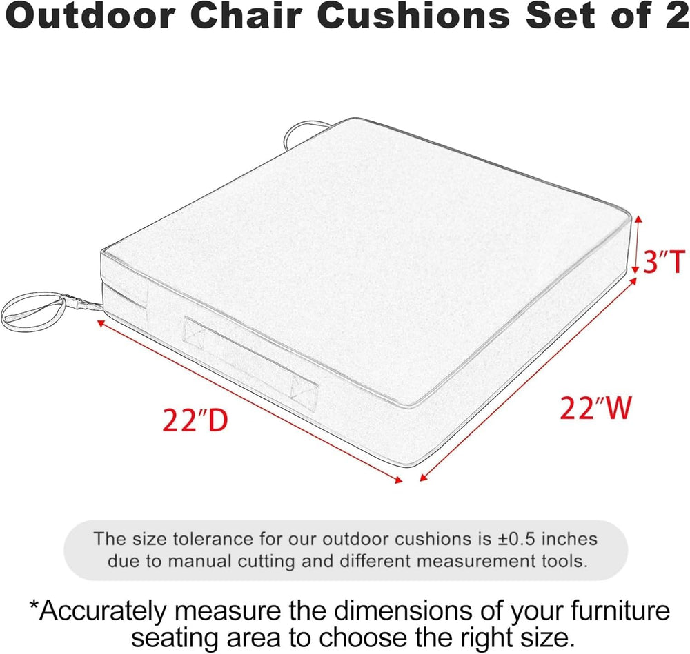 Favoyard Patio Chair Cushions 22 x 22 x 3 Inch Waterproof Outdoor Seat