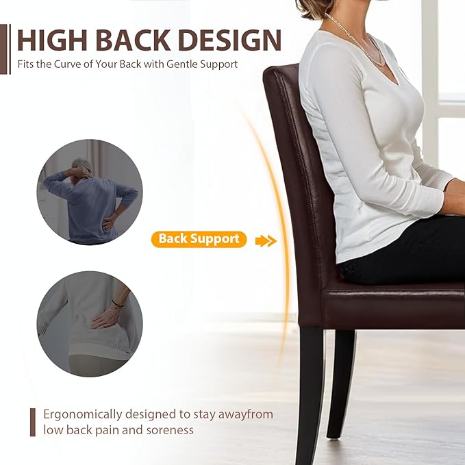 FDW Dining Chairs Set of 4,Dining Room Chairs,Side PU Cushion Chairs with Waterproof Surface and Wood Legs,for Kitchen Restaurant and Living Room,Leather Brown