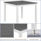 Dining Table Set for 4, 5-Piece Kitchen Table & Chairs Set with Square Table & 4 Fabric Upholstered Chairs, 34.5'' Dinner Set with X-Shaped Backrest & Non-Slip Feet for Kitchen, White&Gray