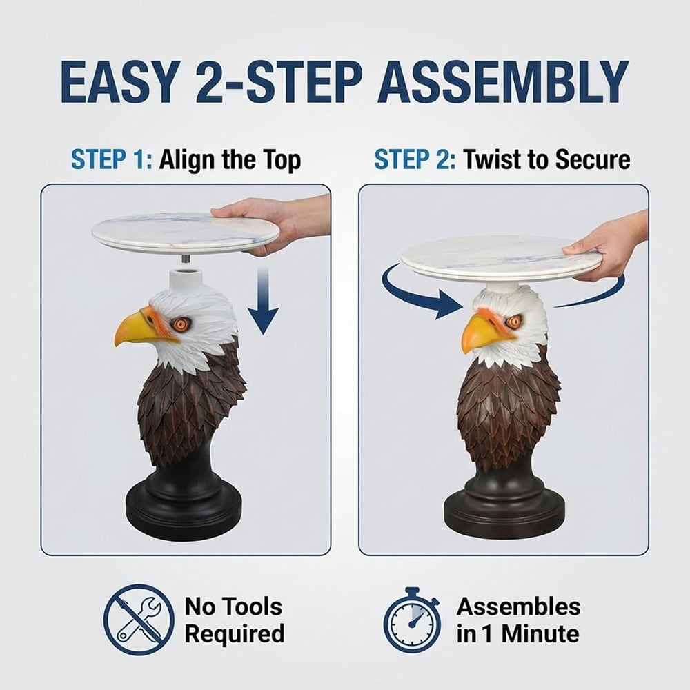 Animal End Tables, Eagle Head Accent Table with Artificial Marble Top, Resin ...